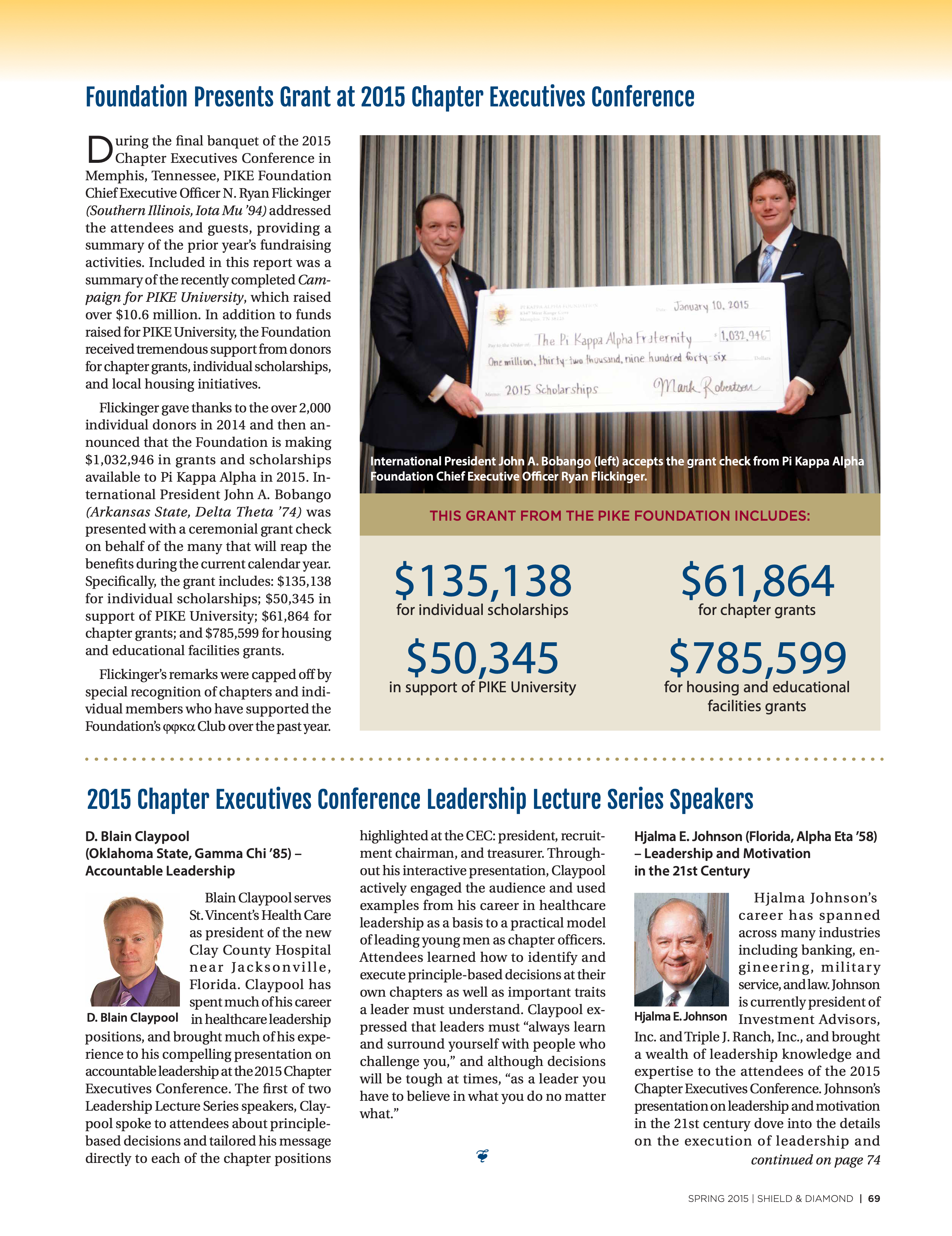 Pi Kappa Alpha Foundation: Foundation Presents Grant At 2015 Chapter Executive Conference